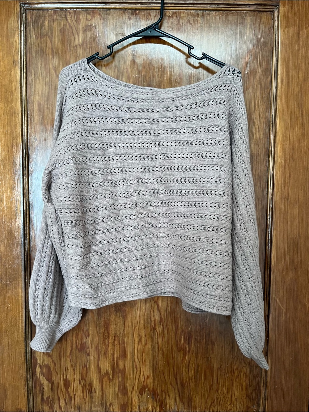La Miel Knit Boatneck Balloon Sleeve Sweater - Taupe